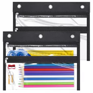 YoeeJob 2 Pack Zipper Pencil Pouches for 3 Ring Binder, Clear Window with 2 Pockets for School and Office Supplies