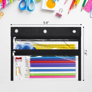 YoeeJob 2 Pack Zipper Pencil Pouches for 3 Ring Binder, Clear Window with 2 Pockets for School and Office Supplies