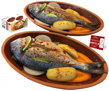 Hakan Bergama Handmade Oval Clay Pan Set of 2 | Terracotta Pans Glazed Inside | Casserole Dishes for Oven Baking | Traditional Earthenware Clay in Bo