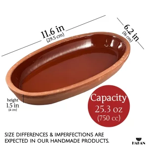 Hakan Bergama Handmade Oval Clay Pan Set of 2 | Terracotta Pans Glazed Inside | Casserole Dishes for Oven Baking | Traditional Earthenware Clay in Bo