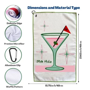 Funny Golf Towel, Printed Golf Towels for Golf Bags with Clip, Golf Gift for Men Husband Boyfriend Dad, Birthday Gifts for Golf Fan -19th Hole