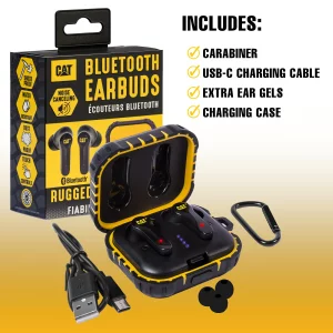 CAT Bluetooth Noise Canceling Ear Buds - Rugged Wireless Work Earbuds, Bluetooth Work Headphones, Dust Proof, Shock Proof, Water Resistant, Compatibl