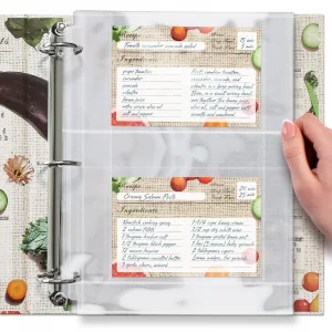 Full Size 4x6 for 8.5x11 Pack of 25 Recipe Card Protectors Top-Loading Crystal Clear Recipe Card Sleeves with 2 Pockets for 3 Ring Binder, Plastic In