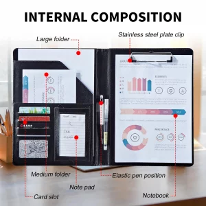 Padfolio Clipboard Folder Portfolio Notepad Organizer, PU Leather Interview Resume Folder,with Business Card Holder/Letter A4 and Writing Pad/Mobile 