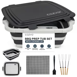COZVO 6-in-1 Collapsible BBQ Prep Tub & Marinade Container with Locking Lid | 20