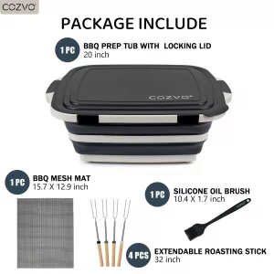 COZVO 6-in-1 Collapsible BBQ Prep Tub & Marinade Container with Locking Lid | 20