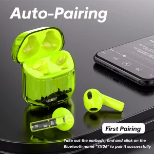 True Wireless Earbuds Bluetooth in Ear Headphones for iPhone Android Transparent Blue Tooth 5.3 Ear Buds Deep Bass TWS Wireless Earphones with Microp
