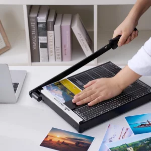 ISDIR 12-Inch Guillotine Paper Cutter, 12 Sheet Capacity, Blade Lock & Magnetic Guide, Heavy-Duty Metal Base for Precision Cutting of Cardstock, Phot