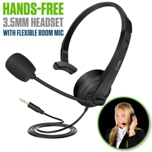 Cellet Wired Hands Free Headphones with 3.5mm Jack, Compatible to Computer Cellphone Headphone PC Skype Webinar Smart Phone Call Center Use Hands Fre