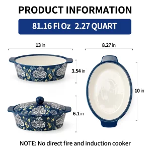 Ceramic Casserole Dish With Lid, Casserole Dishes for Oven, Baking Dish Lasagna Pans For Cooking, Oval Baking Pan, Dutch Oven, Perfect for Bread Baki