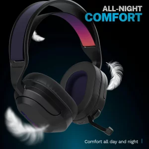JLab Nightfall Wireless Gaming Headset, All-Night Comfort, 50mm Drivers and Sound Isolating Inner Shelf, Flip-to-Mute Rotating Mic, Dual Wireless Con
