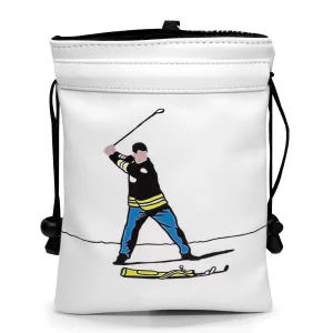 Funny Golf Valuables Bag with Drawstrings - Synthetic Leather Tee Pouch for Men, White Gifts for Golfer