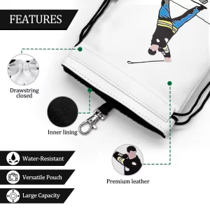 Funny Golf Valuables Bag with Drawstrings - Synthetic Leather Tee Pouch for Men, White Gifts for Golfer