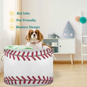 visesunny Baseball Sport Laundry Baskets Fabric Storage Bin Storage Box Collapsible Storage Basket Toy Clothes Shelves Basket for Bathroom,Bedroom,Nu