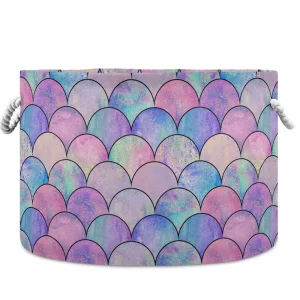 visesunny Storage Basket Magic Mermaid Scale Nursery Hamper Basket Clothes Toy Storage Organizer Bin Box Collapsible Laundry Bag for Kid Room,Playroo