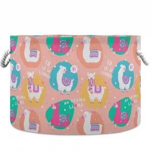 visesunny Storage Basket Cute Colored Llama Star Nursery Hamper Basket Clothes Toy Storage Organizer Bin Box Collapsible Laundry Bag for Kid Room,Pla