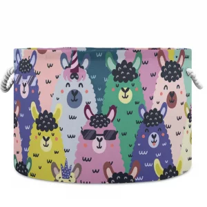 visesunny Storage Basket Funny Llama Colorful Pattern Nursery Hamper Basket Clothes Toy Storage Organizer Bin Box Collapsible Laundry Bag for Kid Roo