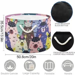 visesunny Storage Basket Funny Llama Colorful Pattern Nursery Hamper Basket Clothes Toy Storage Organizer Bin Box Collapsible Laundry Bag for Kid Roo