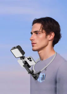 MARTVSEN Magnetic Neck Phone Holder with Light, Hands Free Selfie Tripod Chest Mount Filming for iPhone 16 Samsung GoPro DJI Insta360, Neck Phone Hol
