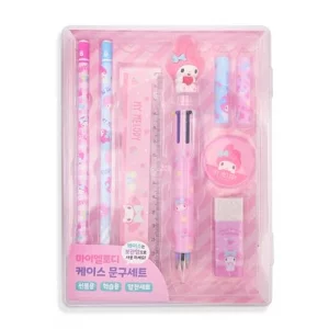 MENBLY Cute Stationery Set with Reusable Organizer Case - Includes 2 Pencil, 2 Pencil Caps, Ruler, Multicolor Pen, Sharpener, & Eraser, Portable Offi