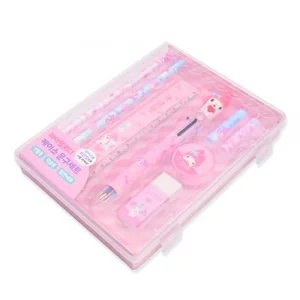 MENBLY Cute Stationery Set with Reusable Organizer Case - Includes 2 Pencil, 2 Pencil Caps, Ruler, Multicolor Pen, Sharpener, & Eraser, Portable Offi