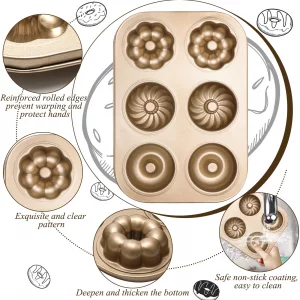 Solaradgy 2PCS Donut Pan Carbon Steel 6-Cavity Donut Pan for Baking Doughnut Nonstick & Easy Clean & Dishwasher Safe Donut Mold for Cake, Dessert & B