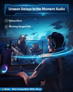 Vakedy Wireless Gaming Headset for PC, PS5, PS4, Mac, Switch, 2.4GHz USB Dongle Headphones with Mic, Bluetooth 5.4, 50mm Driver, Stereo Sound, Cool L