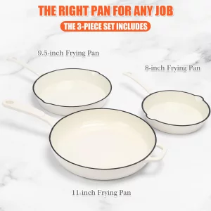 Nonstick Enameled Cast Iron Cookware - 3 enameled cast iron skillet 8-Inch, 9.5