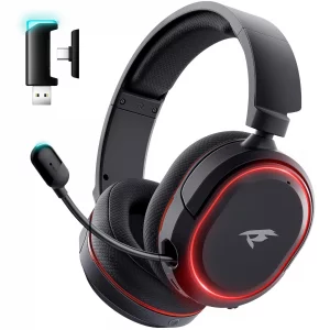 Wireless Gaming Headset, 7.1 Surround Sound, 2.4Ghz USB Gaming Headphones Bluetooth 5.4, 100-Hr Noise Canceling Mic RGB Light, Wireless Headset for P
