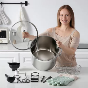 HOMKULA Stainless Steel Canning Pot with Rack and Lid, Large Water Bath Canner, Full Home Canning Supplies Starter Kit (20.5 Quarts, Black)