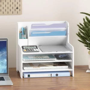 Desk File Organizer - 6-Tier Desktop Mail Letter Tray Paper Document Organizer with Pen Holder for Home Office Supplies, Office Desk Accessories & Wo