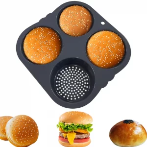 atrccs 4-cavity Silicone Hamburger Bun Pan, Nonstick Loaf Pan & Heat Resistant Burger Bun Pans for Baking, Bread Pans for Homemade Bread, Bread pans 