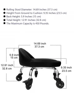 IMMER LIEBEN Rolling Stool with Back Low Rolling Seat with Large Silent Wheels Soft and Waterproof Roller Stool for Home Office, Garage, Library, Sho