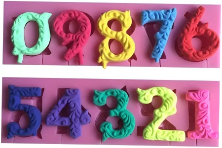 Wetco Silicone 3D Embossed Number Molds, 2 Pack 0-9, Hot Pink, Baking & Chocolate, Wedding & Birthday