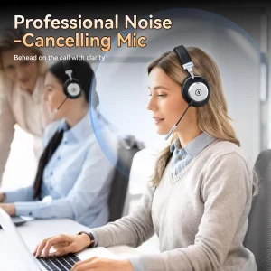 Wireless Headset with Mic for Work, Bluetooth Headset with Microphone (AI Noise Cancelling), 60 Hours Woktime Wireless Headphone for Work from Home/C