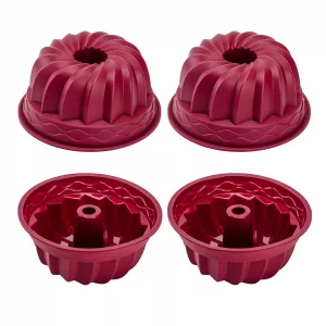 Nalchois 4 Inch Silicone Mini Bundt Cake Pan Set of 4, Nonstick BPA Free Silicone Cake Molds for Baking, Oven Dishwasher Safe Fluted Tube Baking Pan 