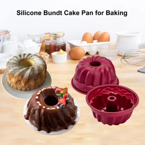 Nalchois 4 Inch Silicone Mini Bundt Cake Pan Set of 4, Nonstick BPA Free Silicone Cake Molds for Baking, Oven Dishwasher Safe Fluted Tube Baking Pan 