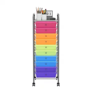 OFFICEJOY Storage Cart, Rolling Utility Cart with 10 Drawers, Portable Handles & Lockable Wheels, Mobile Paper Toys Storage Organizer Large Capacity 