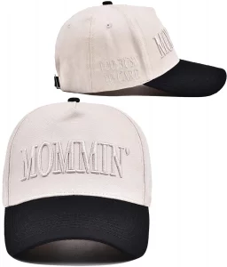 Vintage Two-Tone Women's Baseball Cap, Mommin Trucker Hat for Women & Men, Adjustable Baseball Cap, Mom Ponytail Embroidered Cap for Women White