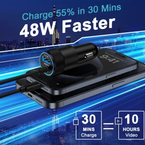 48W iPhone 16e Fast Car Charger USB C for iPhone 17/Air/17 Pro/17 Pro Max/16e/16 Pro/16 Pro Max/16 Plus/16/15 Pro Max Plus 14 13 12 11,Type C Car Fas