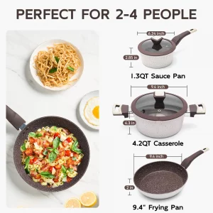 Boryenty Pots and Pans Set Non Stick, 5Pcs Ceramic Cookware Set, Healthy Non-toxic Induction Cookware with Stay-Cool Handle, Basic Kitchen Utensils S