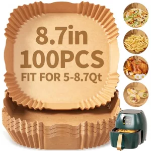 DSMY 100 PCS Air Fryer Disposable Paper Liners,8 Inch Square Parchment Disposable Paper Liner for 5-8QT Air Fryer,Baking, Roasting and Microwave, Non