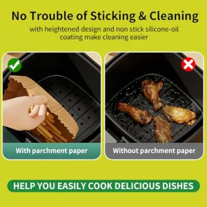 DSMY 100 PCS Air Fryer Disposable Paper Liners,8 Inch Square Parchment Disposable Paper Liner for 5-8QT Air Fryer,Baking, Roasting and Microwave, Non