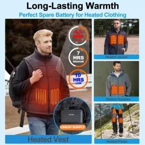 GAROERFAR 12000mAh Battery Pack for Heated Vest - 5V/2.4A Power Bank for Heated Jacket, Hoodie and Pants,USB C Portable Charger Powerbank Compatible 