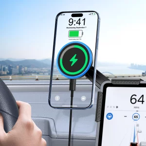 Tesla Car Mount Charger, [Heat Restriction] [LED RGB HandsFree] Wireless Car Phone Holder Charger, Magnetic Phone Holders for Your Car for Tesla Mode
