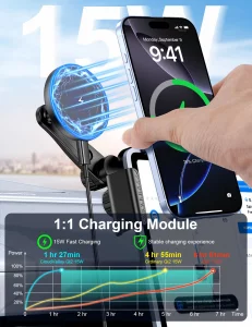 Tesla Car Mount Charger, [Heat Restriction] [LED RGB HandsFree] Wireless Car Phone Holder Charger, Magnetic Phone Holders for Your Car for Tesla Mode