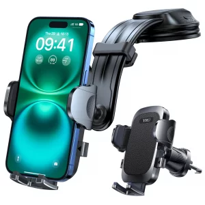 YRU [2025 Upgraded Safest Strongest Car Phone Holder Bendable Arm ?360 Rotatable Suction & Never Block View? Cellphone Mount Dashboard Windshield Ve