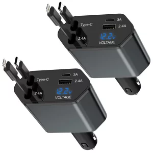 4 in 1 Retractable Car Charger Fast Charging for iPhone 17,2Pack 66W Quick Car i Phone Charger 2.6ft Cord USBC Apple Adapter Block Quick Charge for i