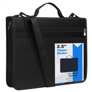 KTRIO Zipper Binder, 3 Ring Binder with Zipper, 12 Tab Expanding Files, 300 Sheet Capacity, Black