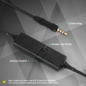 Arama Cell Phone Headset w/Lightweight Secure-Fit Headband, Pro Noise Canceling Mic and in-line Controls, 3.5mm Wired Headphones for iPhone, Samsung,